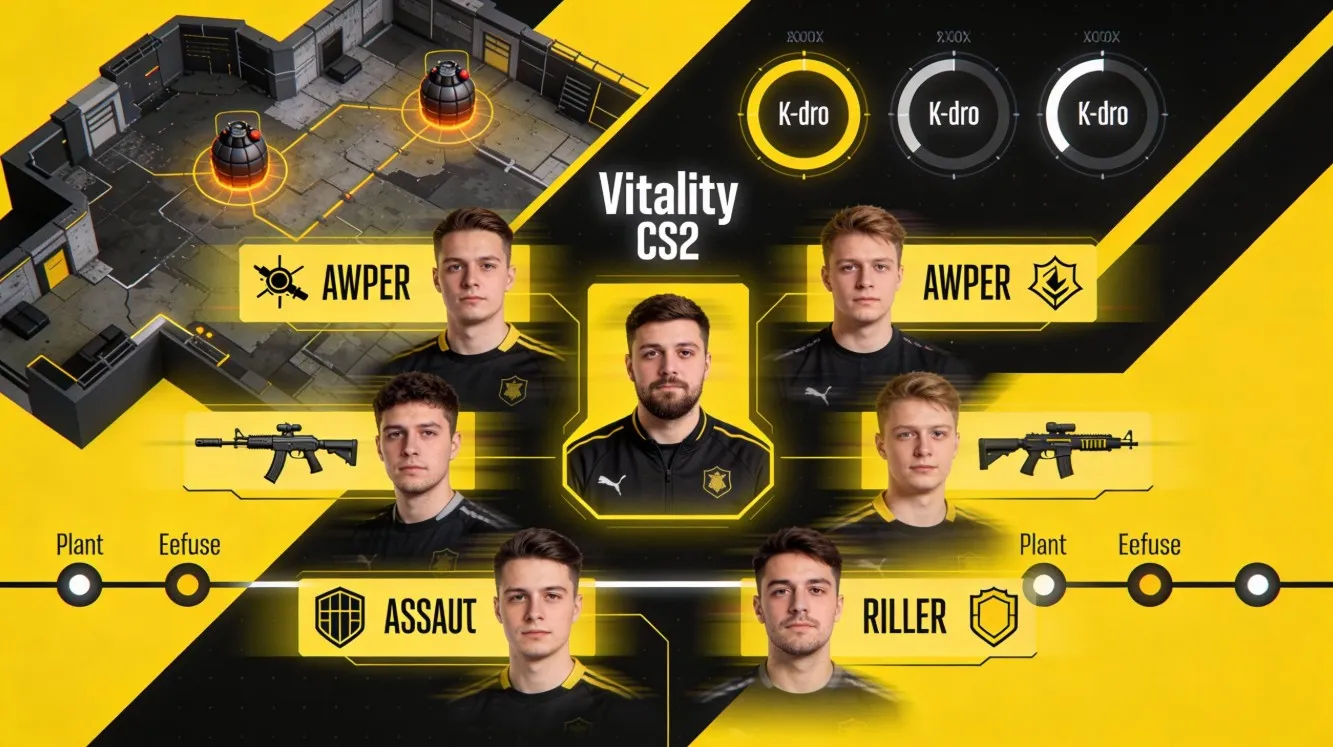 Профиль Team Vitality в CS2 с анализом состава, ролей игроков, командного взаимодействия и результатов на крупных турнирах.