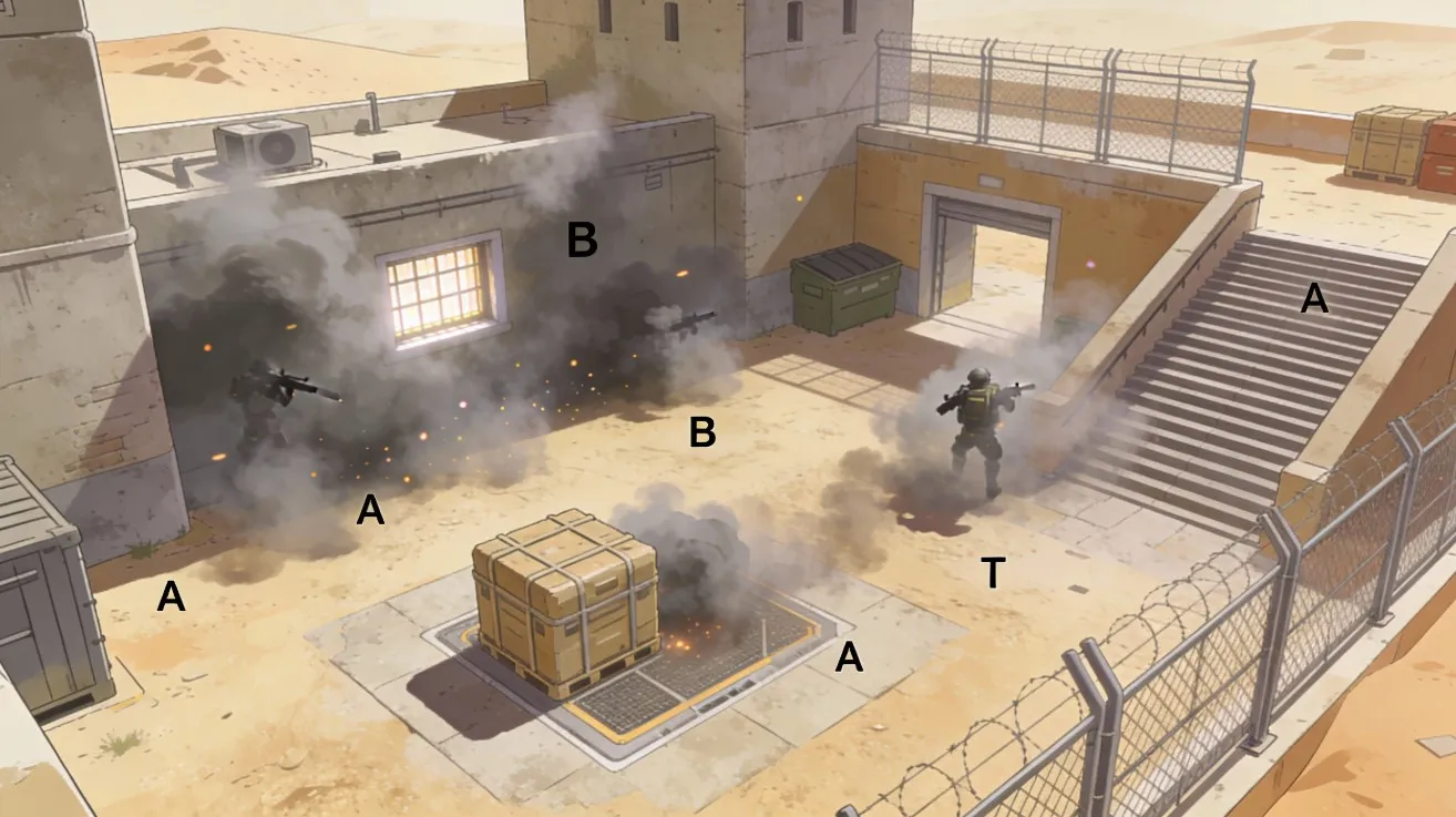 Гайд по смокам на Dust2 в CS2. Основные раскидки для мида, A и B, логика их применения и типовые игровые ситуации.